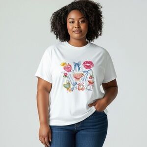 Venini Women's Bone Vibrant Graphic Spring Coquette Comfort Colors Tee Size L